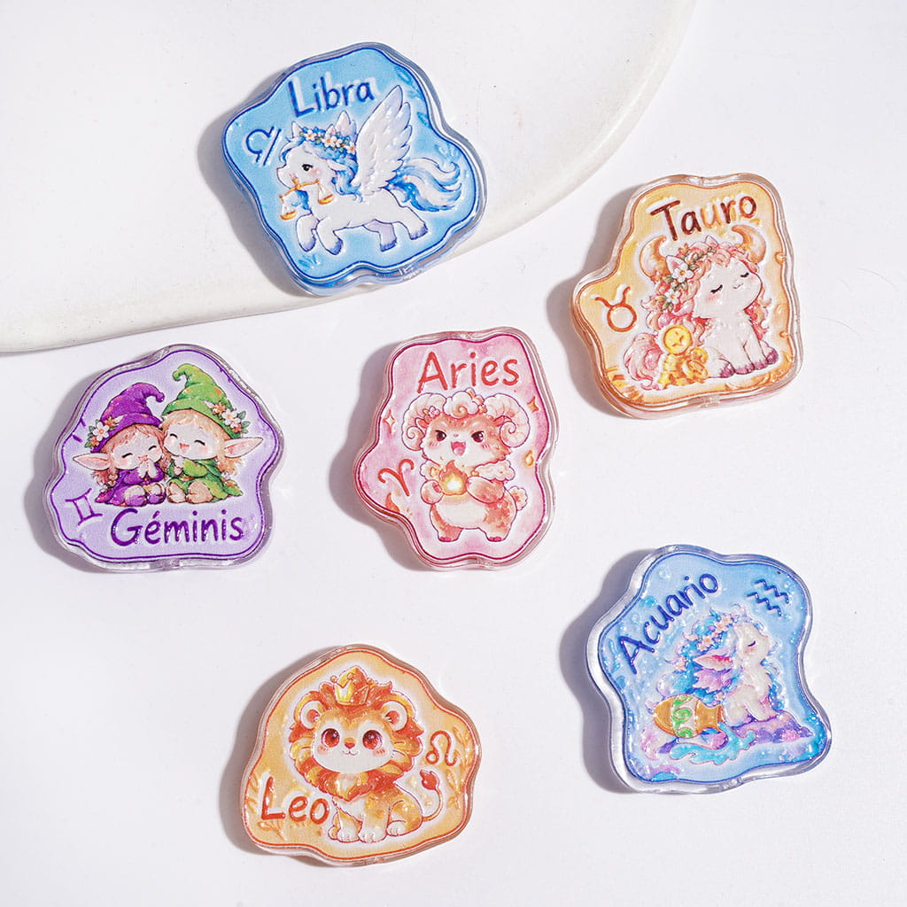 Semi-Clear Twelve Constellations Series Acrylic Beads, Random Mix