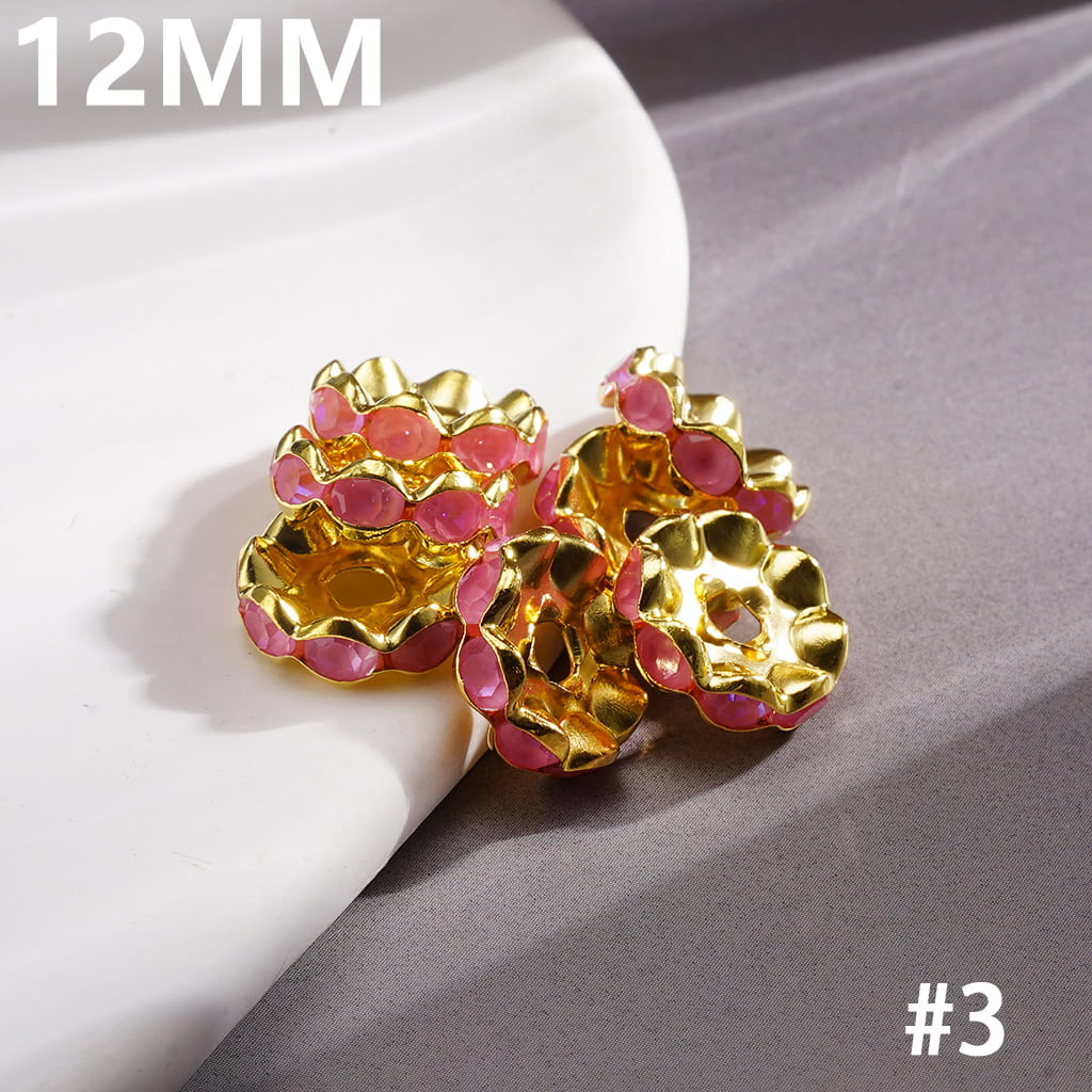Gold Alloy Spacer Wavy Shape w Rhinestones in Satin Nickel Plating Coating Process, 12MM, Multi-Color (Update Other Colors Later)
