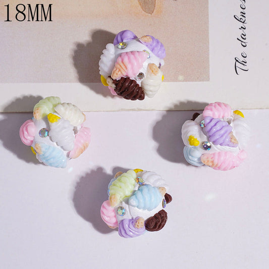 Clay Beads Ice Cream Cone and AB Rhinestones, Various Taste, 18MM Multi-Color