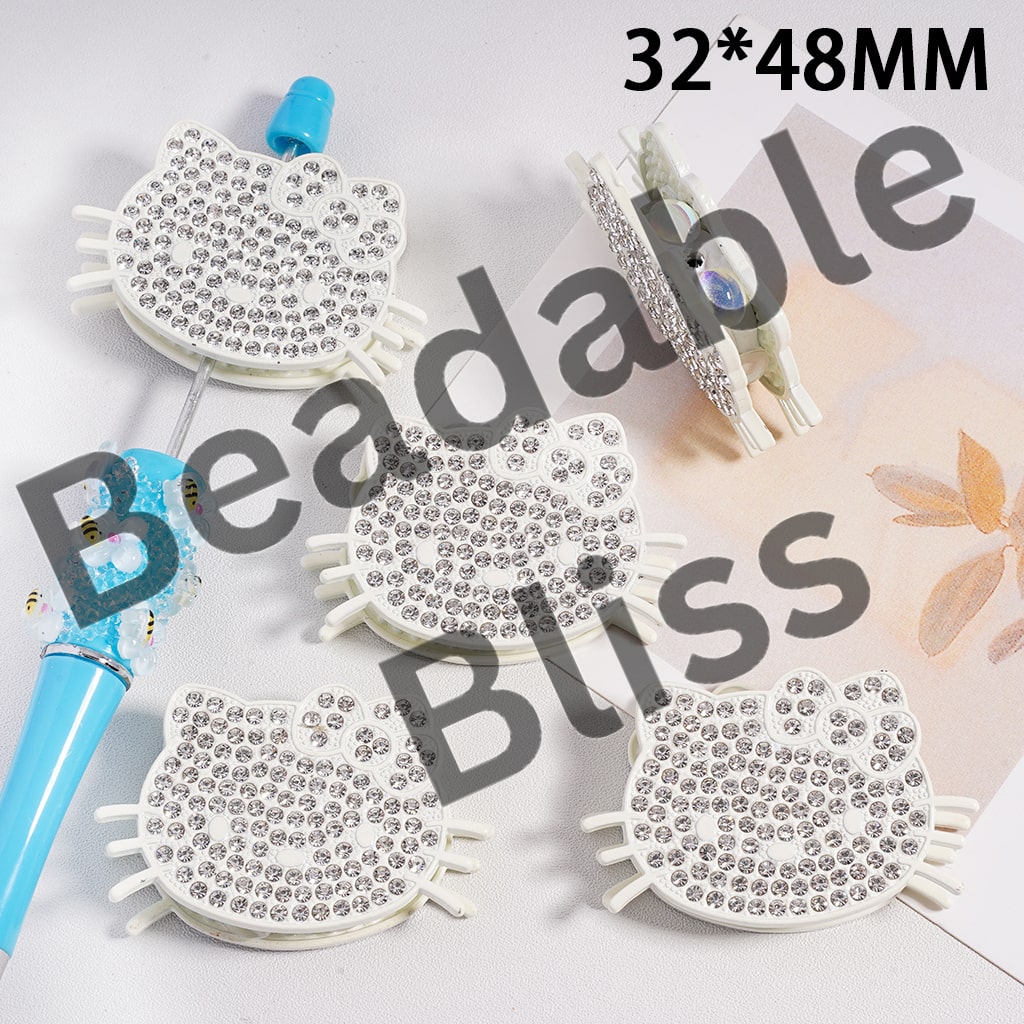 Clay Beads with Clear Rhinestones, Fancy Silver Alloy White Cat Head Beads with 32*48MM