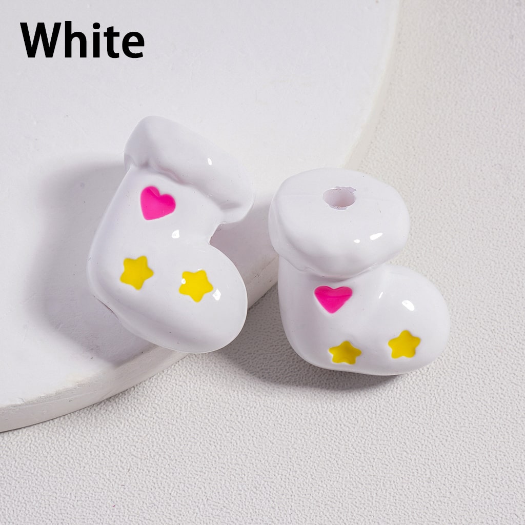 Acrylic Beads Christmas Socks with Colorful Hearts, Gifts Random Mix Height 20 MM