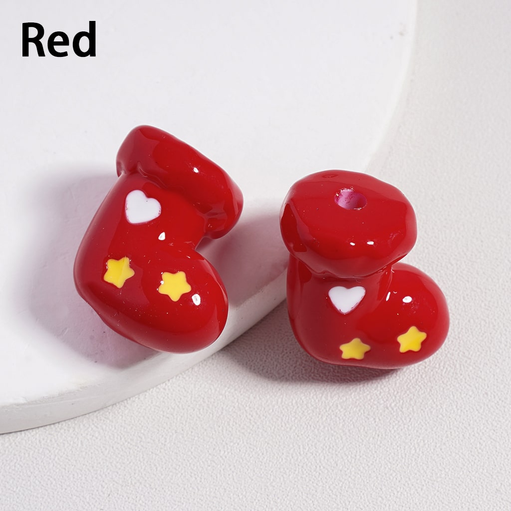 Acrylic Beads Christmas Socks with Colorful Hearts, Gifts Random Mix Height 20 MM