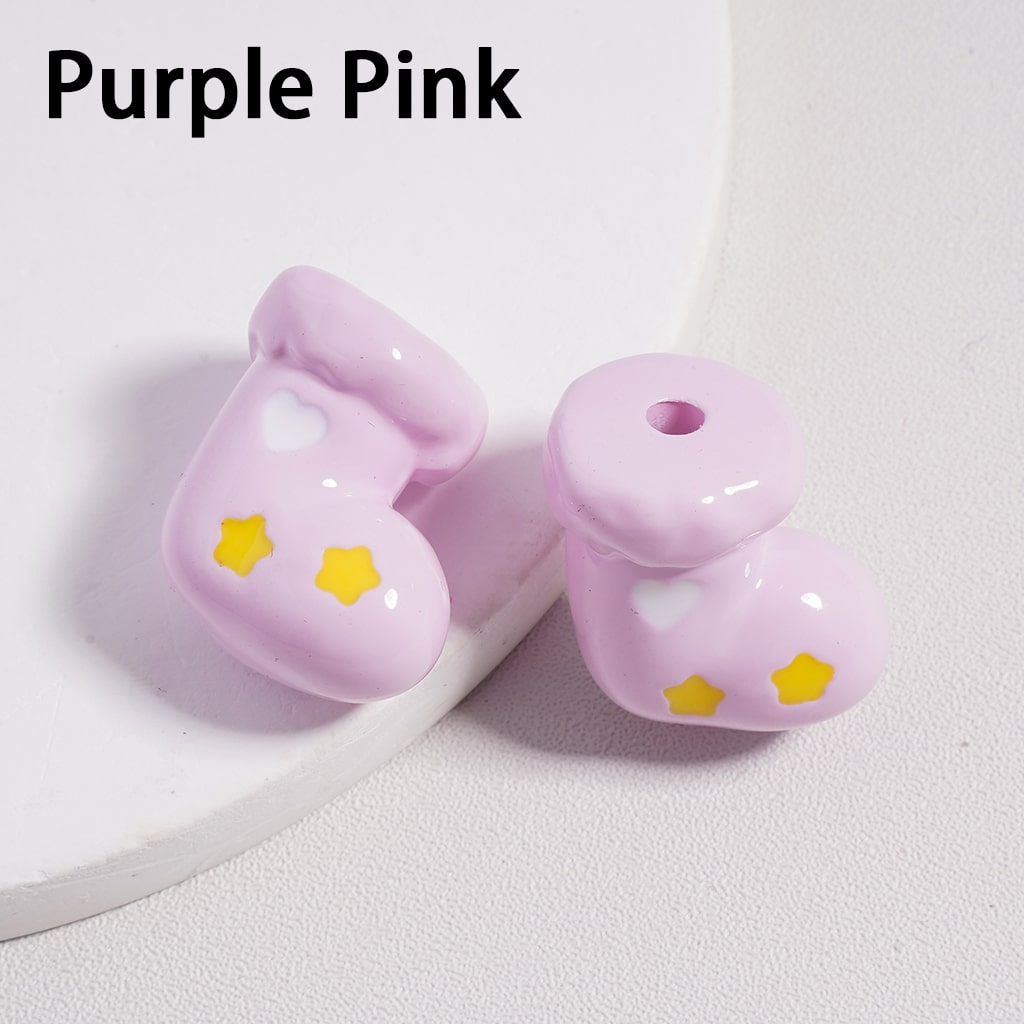 Acrylic Beads Christmas Socks with Colorful Hearts, Gifts Random Mix Height 20 MM