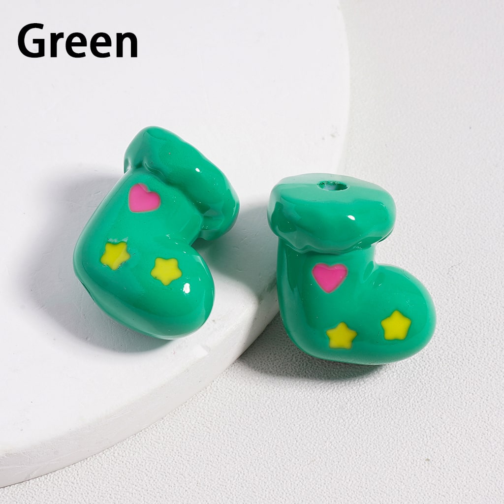 Acrylic Beads Christmas Socks with Colorful Hearts, Gifts Random Mix Height 20 MM