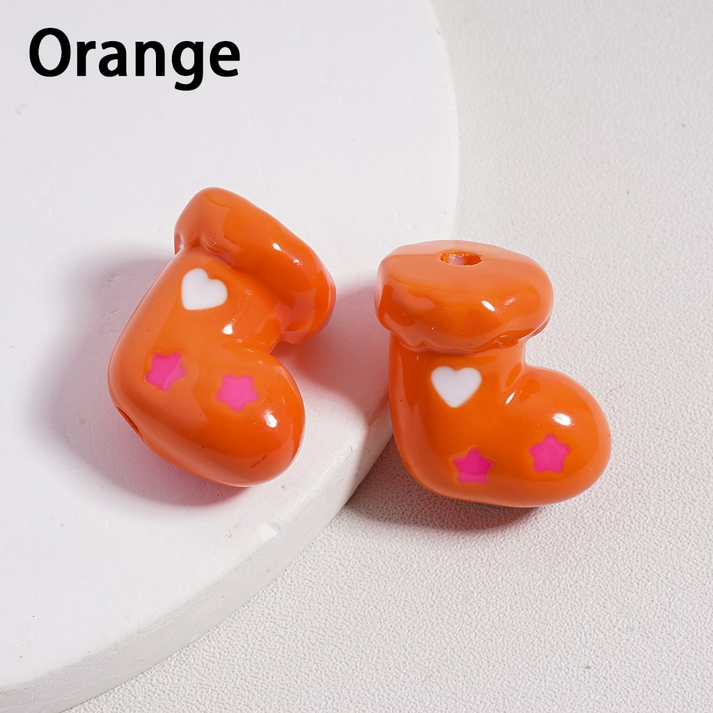 Acrylic Beads Christmas Socks with Colorful Hearts, Gifts Random Mix Height 20 MM