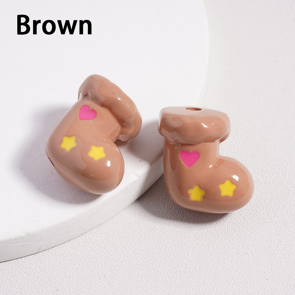 Acrylic Beads Christmas Socks with Colorful Hearts, Gifts Random Mix Height 20 MM