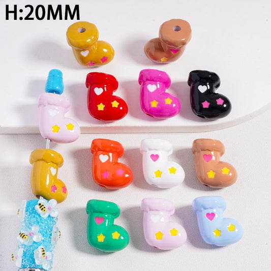 Acrylic Beads Christmas Socks with Colorful Hearts, Gifts Random Mix Height 20 MM