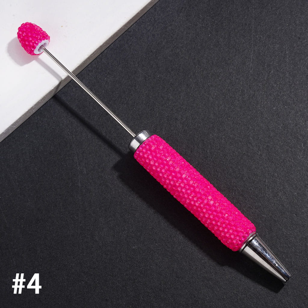 Beadable Clay Pens with Rhinestones Covered Entire the Pens, Silver Metal Ring, Multi-Color
