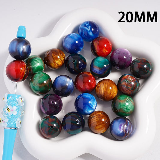 Acrylic Beads Colored Painting Cat Eye, Multi-Color, Random Mix, 20MM
