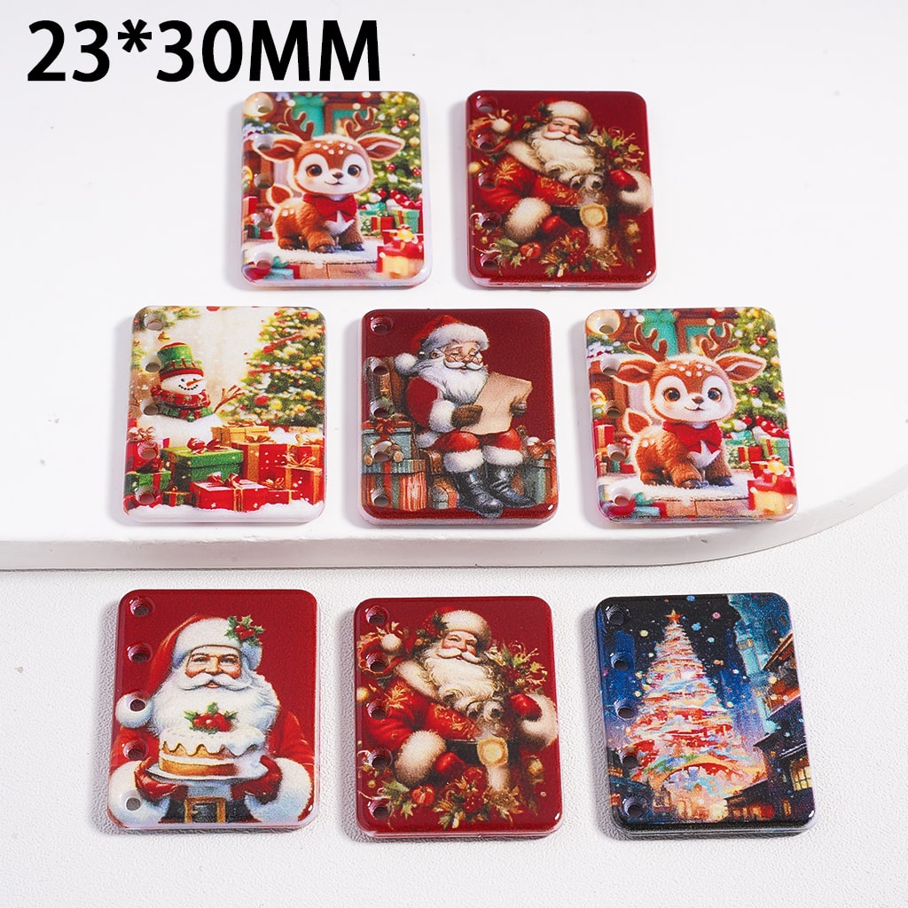 Acrylic Pendants Christmas Series Santa Claus Flat Rectangle Shape 23*30mm