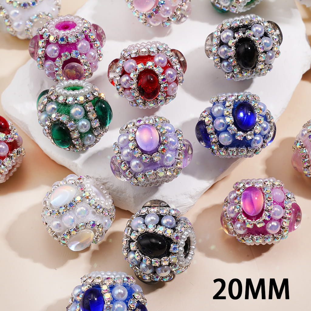 Handcrafted Acrylic Beads with UV Coating Elliptical Rhinestone & Half-Shell Pearl, AB Rhinestone & White Pearl Chains, 20MM