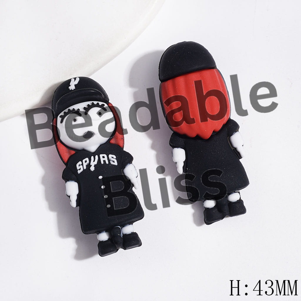 3D SAS Basketball Sports Style Skull Skeleton Couple Character Design Focal Beads, Height 44MM