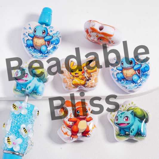 Acrylic Beads Double Sides Printed Characters, Monster Random Mix