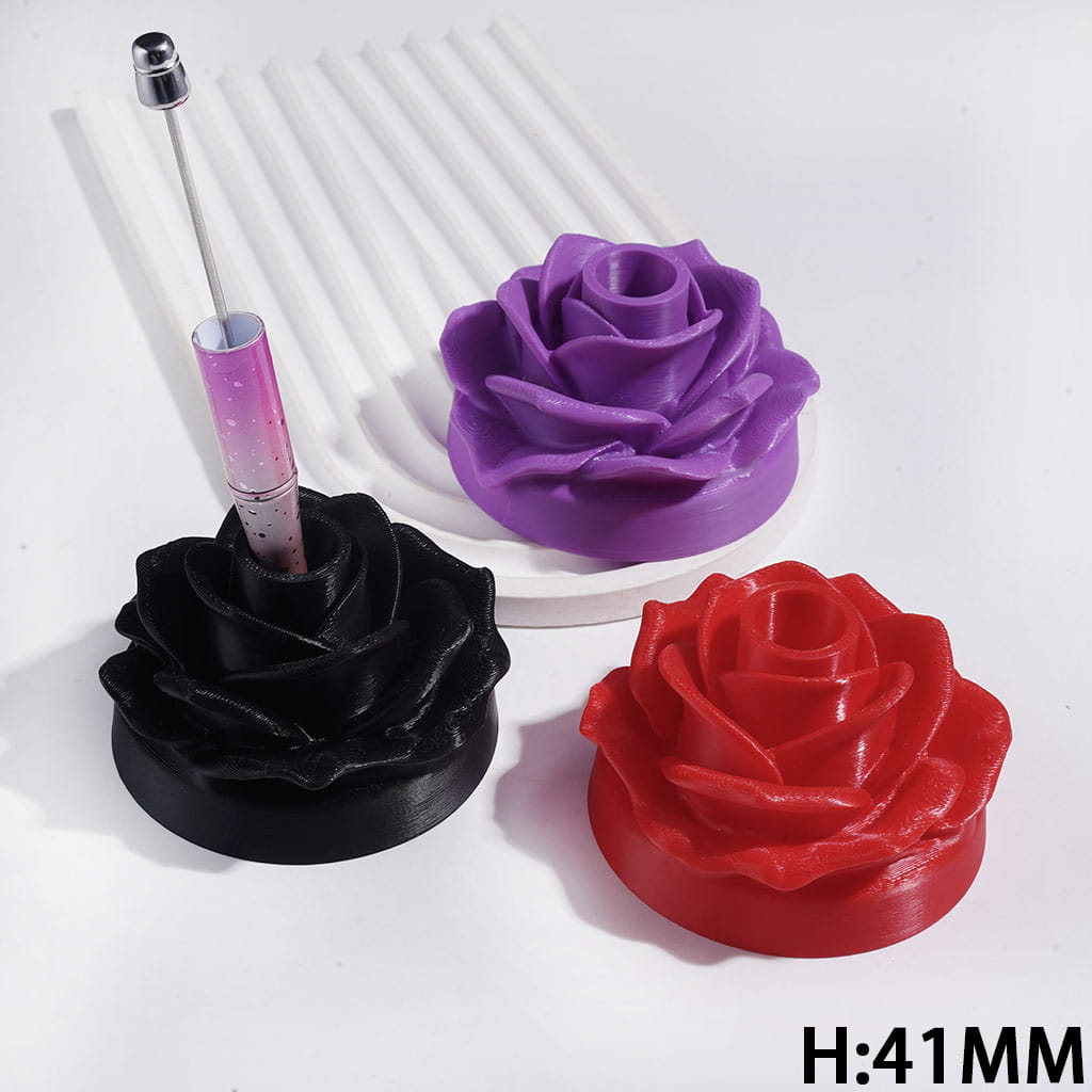 3D Printed PLA Rose Flower Pen Holder, Single Hole Desktop Pen Stand, Craft Tool Organizer for Pens Tweezers Embroidery Needles, Height 41MM Multi-Color Random Mix
