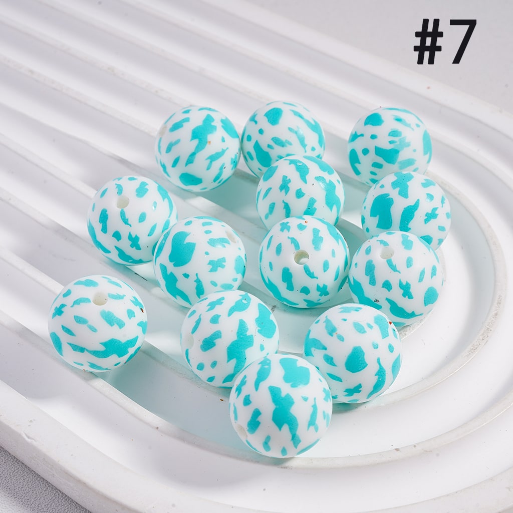 Multi- Color Cow Prints Silicone Beads 15MM, Number Z-00276