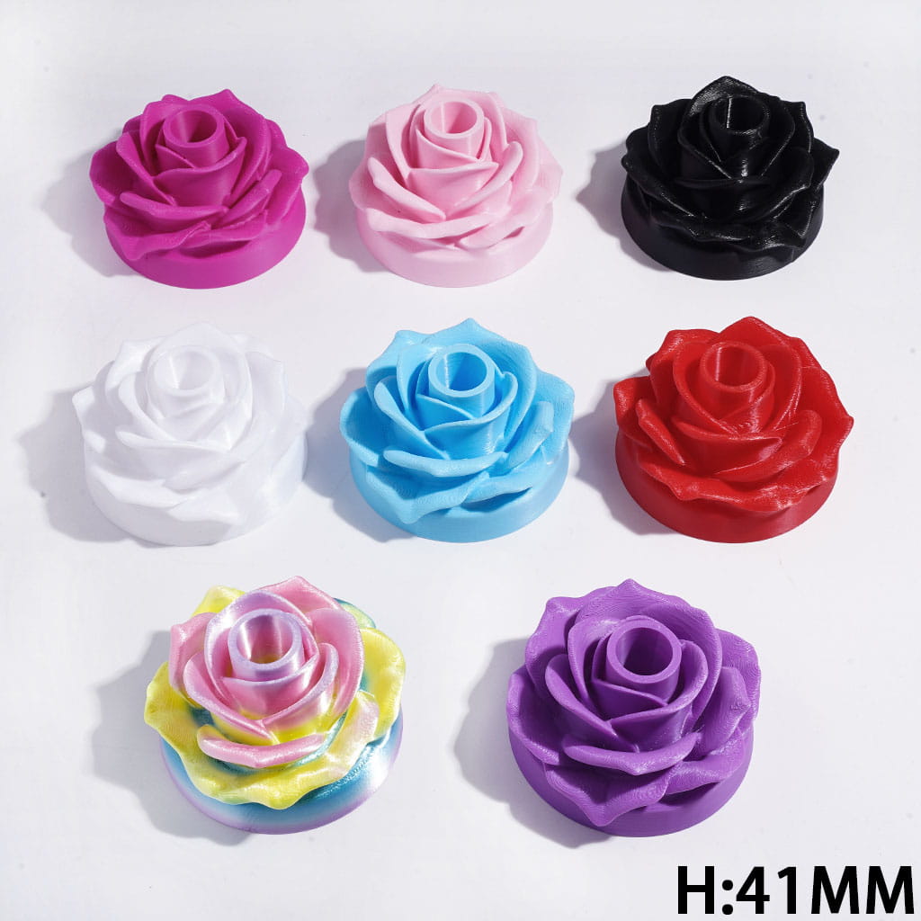 3D Printed PLA Rose Flower Pen Holder, Single Hole Desktop Pen Stand, Craft Tool Organizer for Pens Tweezers Embroidery Needles, Height 41MM Multi-Color Random Mix