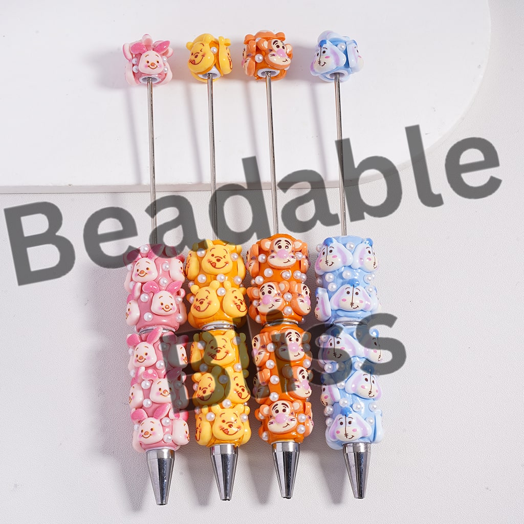 Beadable Clay Pens Cute Donkey Tiger Bear Pig White Pearls Character Series, Random Mix