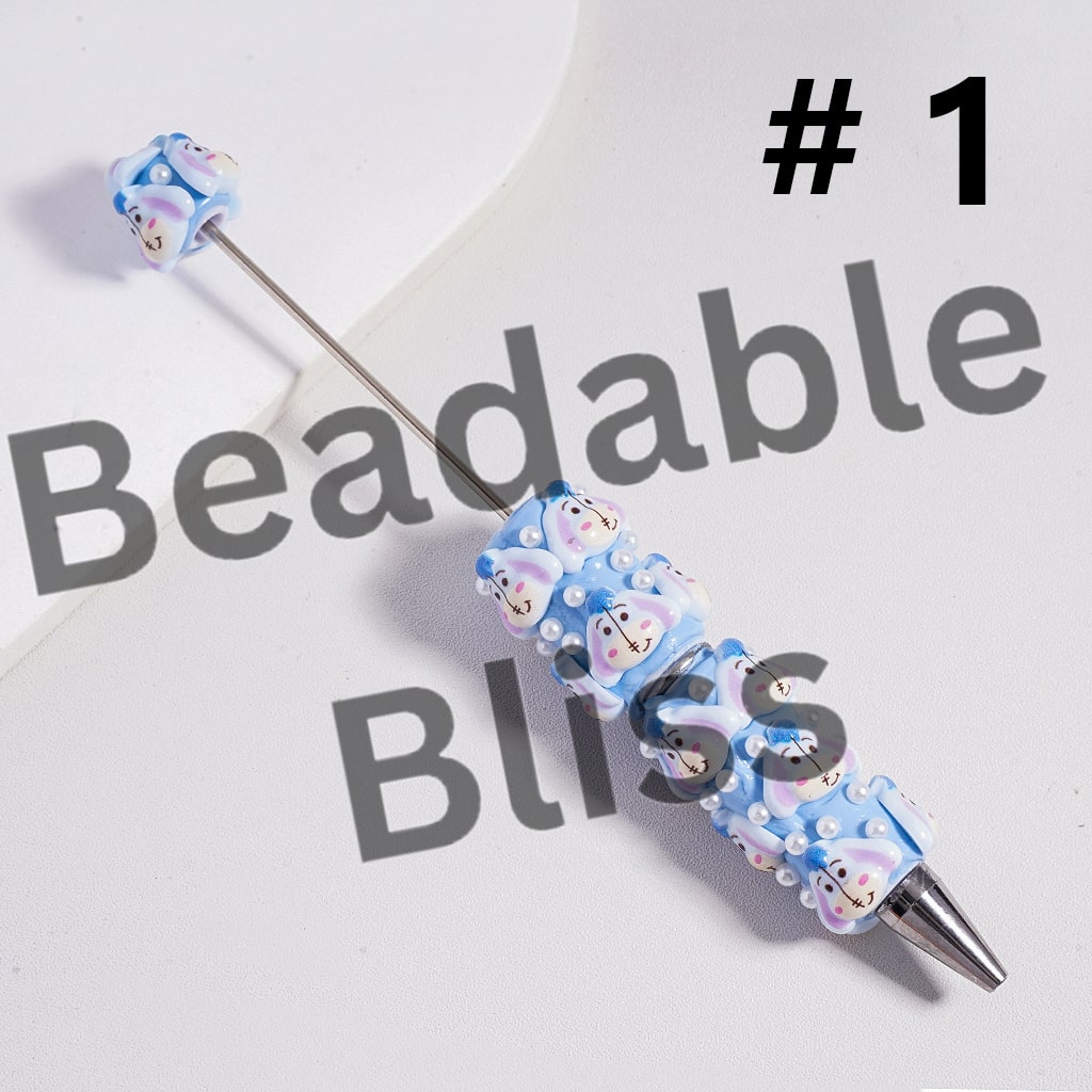 Beadable Clay Pens Cute Donkey Tiger Bear Pig White Pearls Character Series, Random Mix