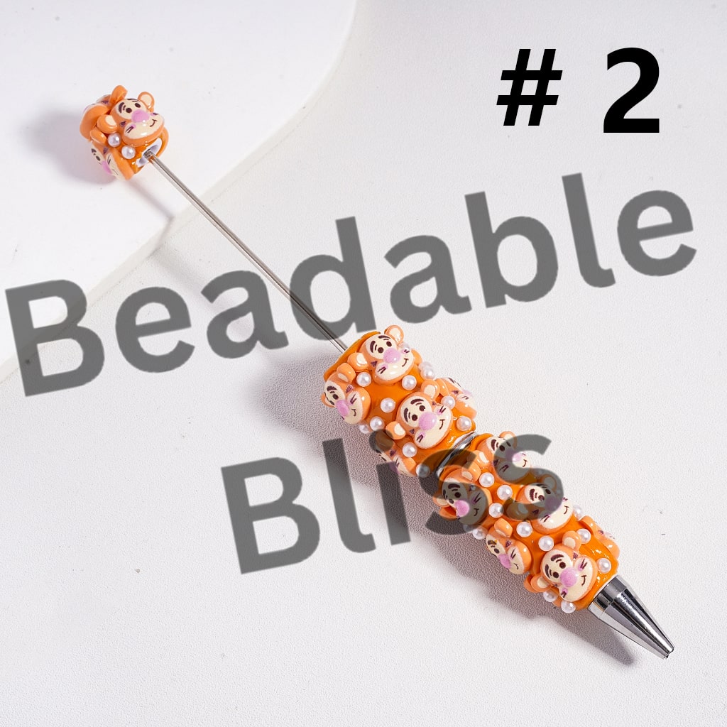 Beadable Clay Pens Cute Donkey Tiger Bear Pig White Pearls Character Series, Random Mix