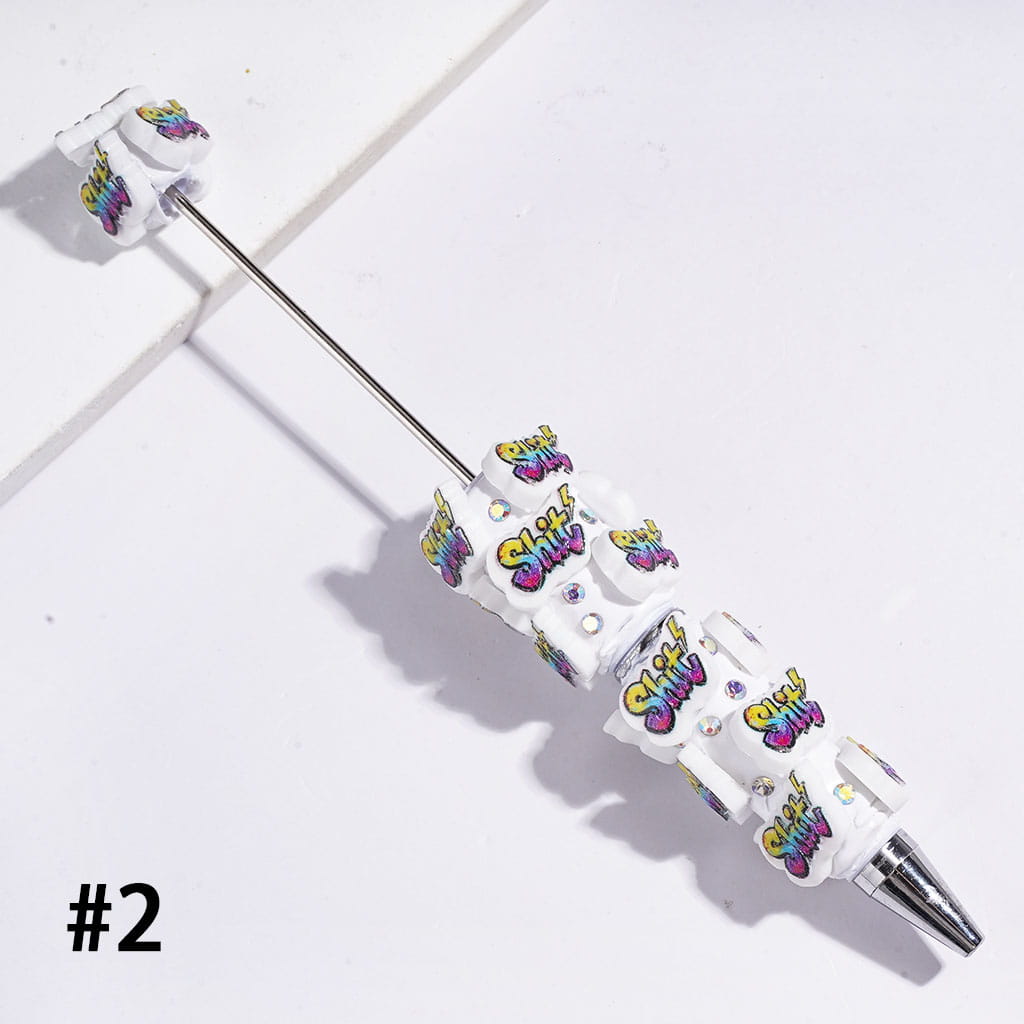 Beadable Clay Pens with Two Style Humor Text "S..." and "F...", AB Rhinestones