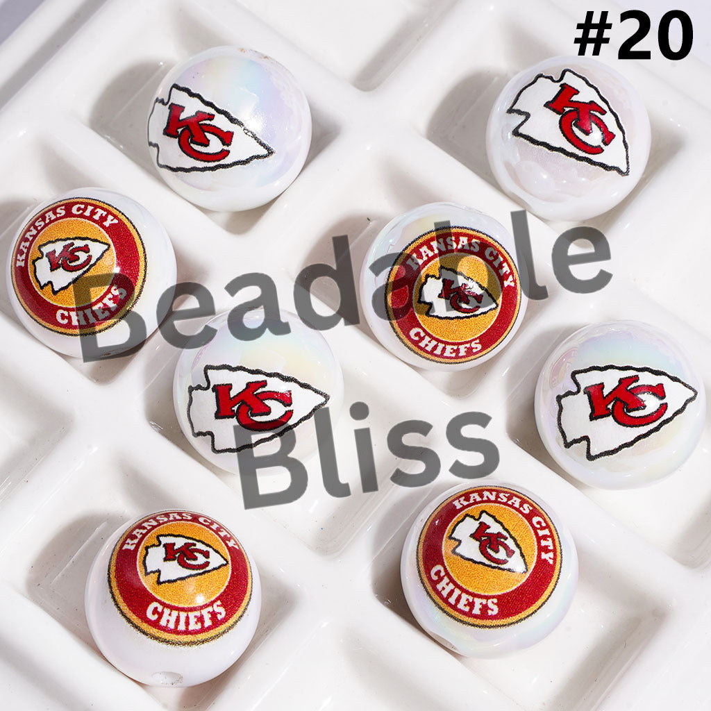 UV Coated USA American Football Teams Round Acrylic Beads, 16MM