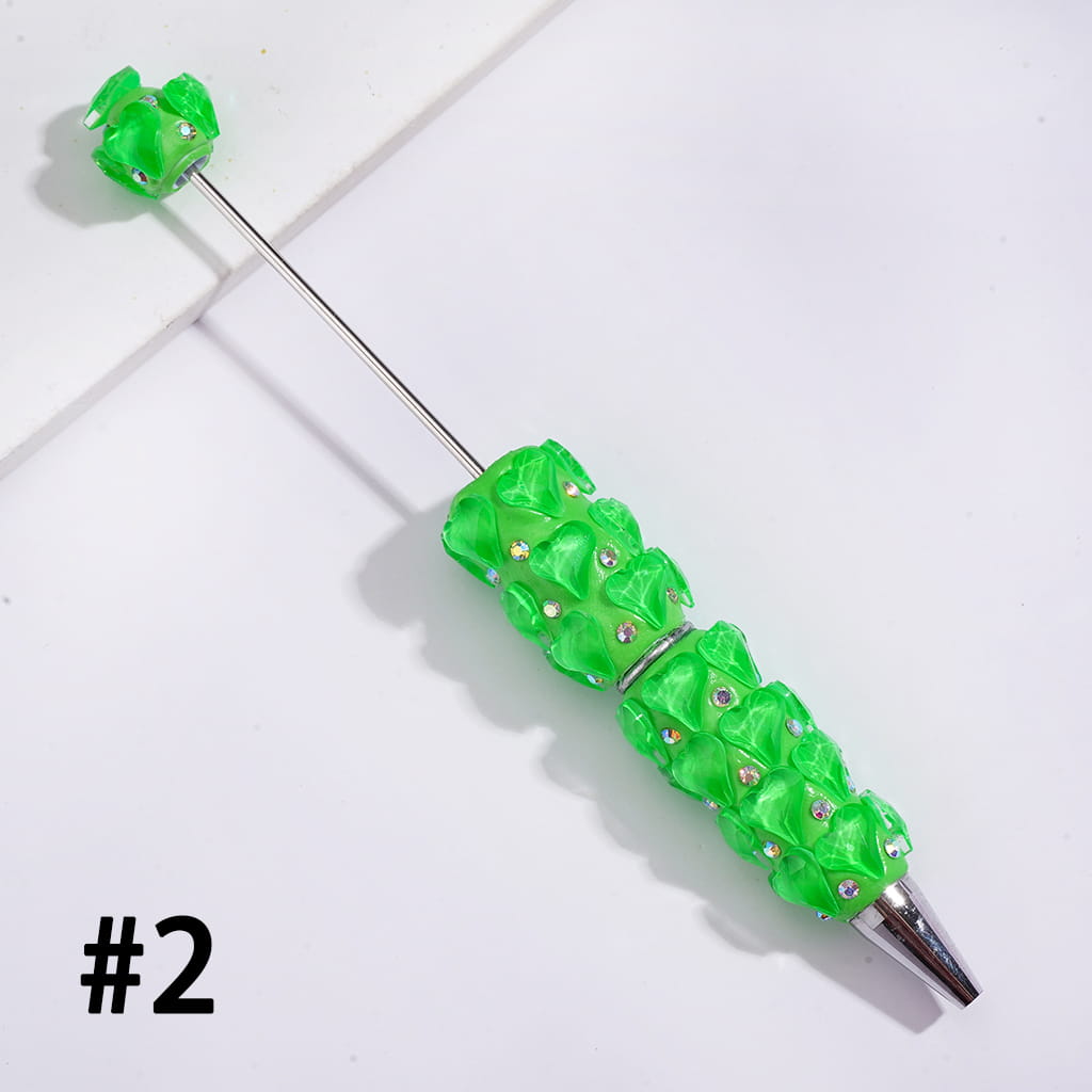 Beadable Clay Pens with Pointy Peach Hearts and AB Rhinestones, Fluorescence, Multi-Color