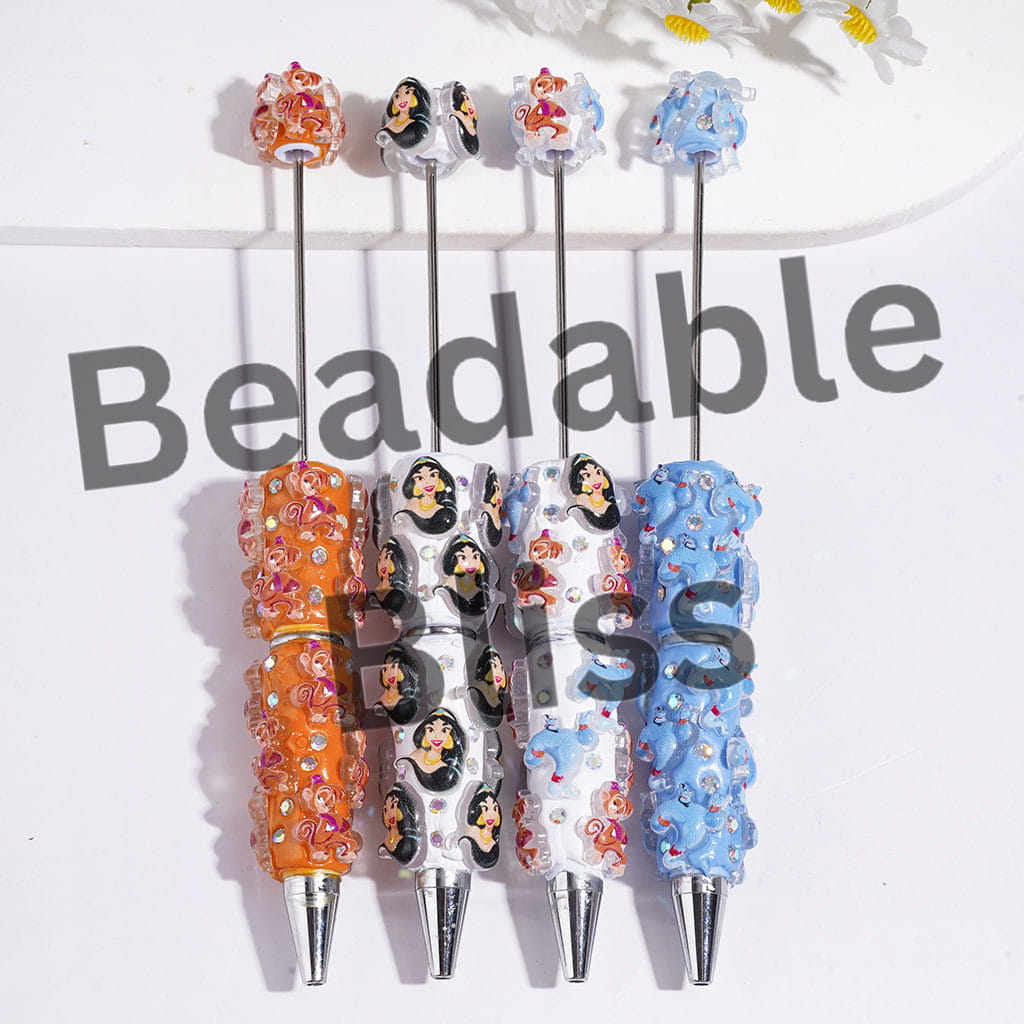 Beadable Clay Pens with Fairy Tale Cartoon Character Princess Monkey Magic Lamp, AB Rhinestones