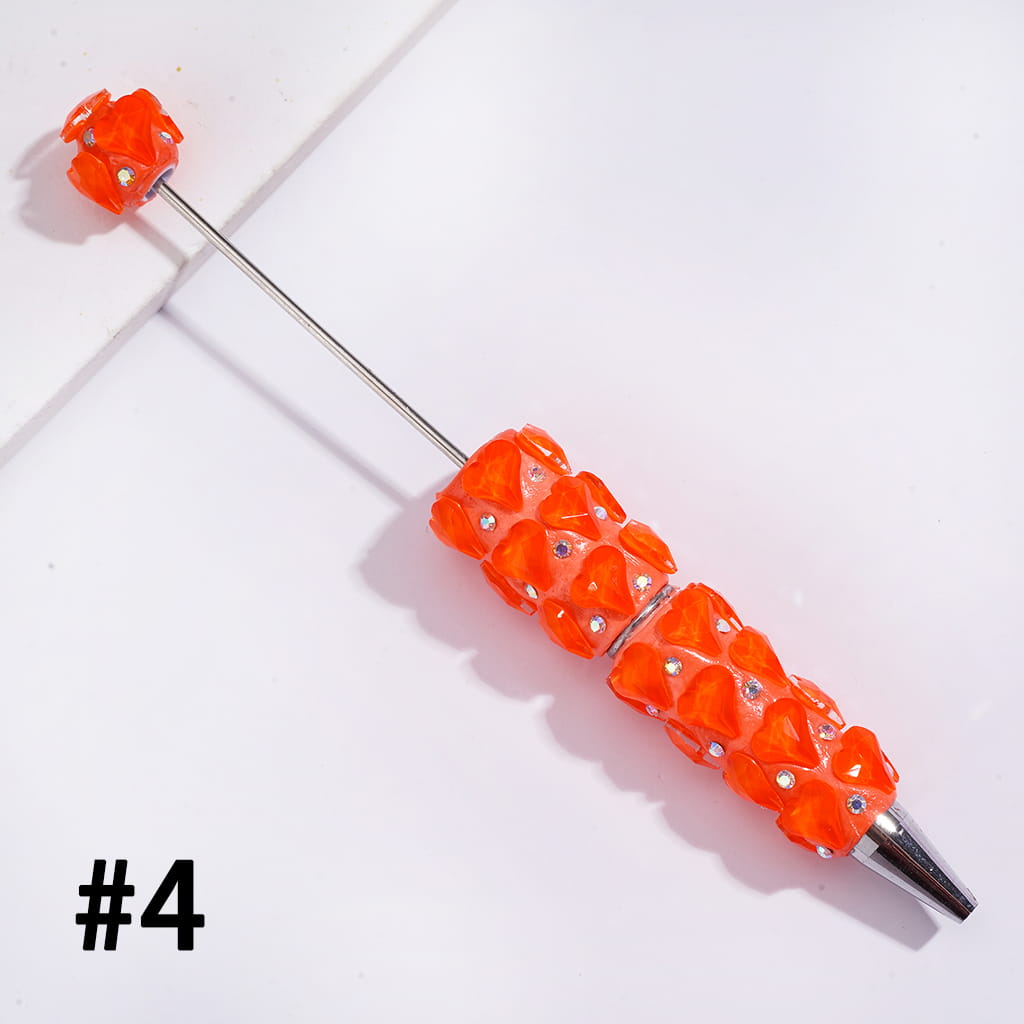 Beadable Clay Pens with Pointy Peach Hearts and AB Rhinestones, Fluorescence, Multi-Color