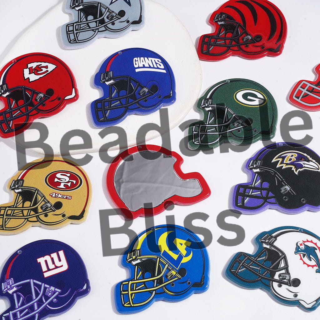 Acrylic Pendants Helmet Mirror with American Football Team, 50*53MM Random Mix