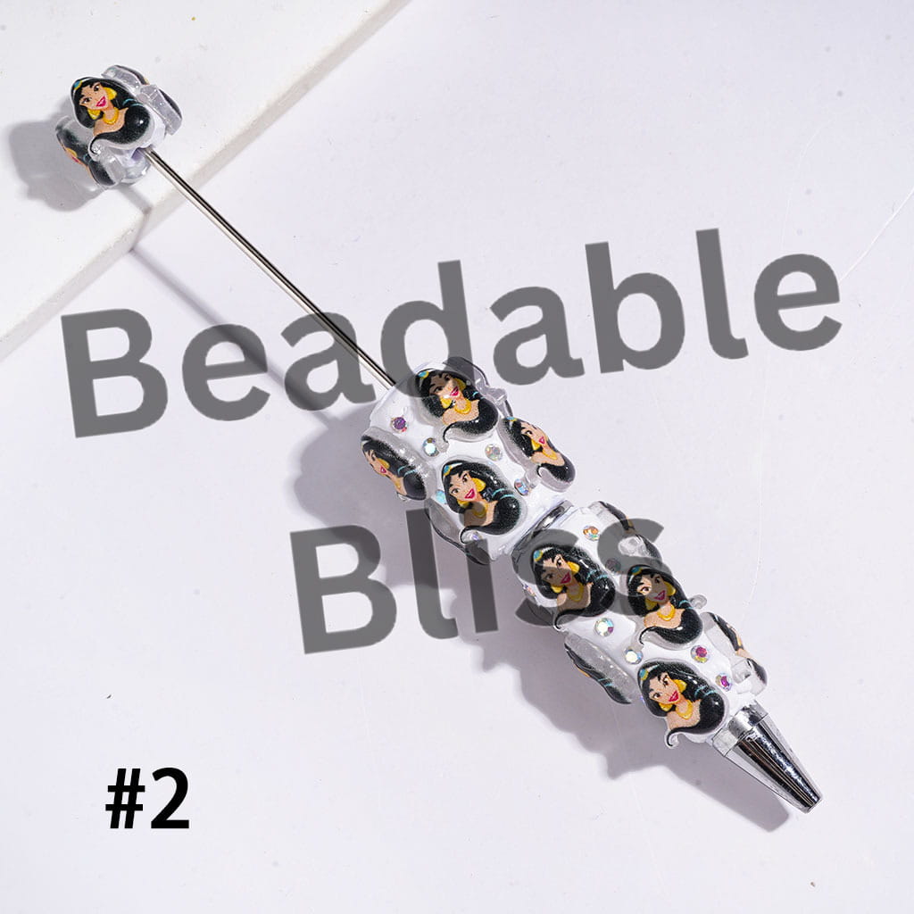 Beadable Clay Pens with Fairy Tale Cartoon Character Princess Monkey Magic Lamp, AB Rhinestones