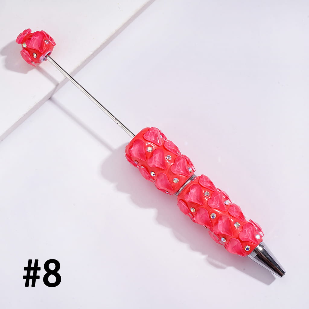 Beadable Clay Pens with Pointy Peach Hearts and AB Rhinestones, Fluorescence, Multi-Color