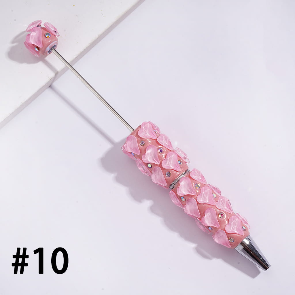 Beadable Clay Pens with Pointy Peach Hearts and AB Rhinestones, Fluorescence, Multi-Color