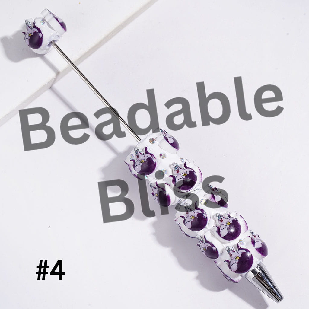 Beadable Clay Pens with Classic Animation Villain Character Theme, AB Rhinestones