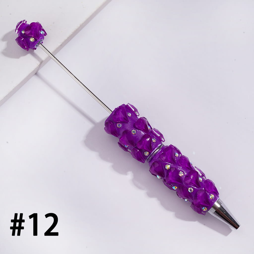 Beadable Clay Pens with Pointy Peach Hearts and AB Rhinestones, Fluorescence, Multi-Color