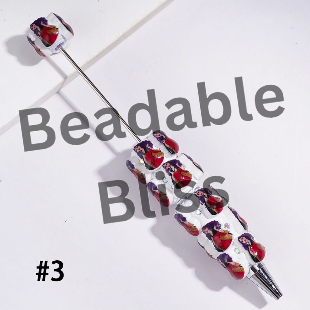 Beadable Clay Pens with Classic Animation Villain Character Theme, AB Rhinestones