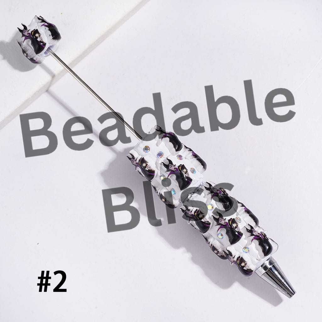 Beadable Clay Pens with Classic Animation Villain Character Theme, AB Rhinestones