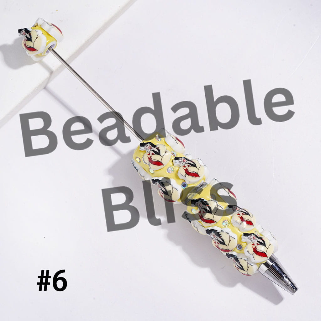 Beadable Clay Pens with Classic Animation Villain Character Theme, AB Rhinestones