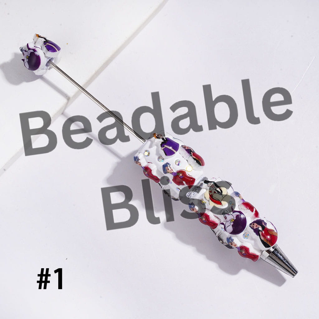 Beadable Clay Pens with Classic Animation Villain Character Theme, AB Rhinestones