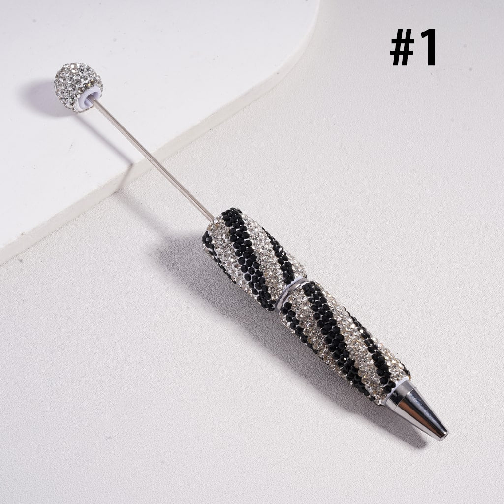 Beadable Clay Pens with Oblique-Stripe Double Color Rhinestones Covered the Entire Pen