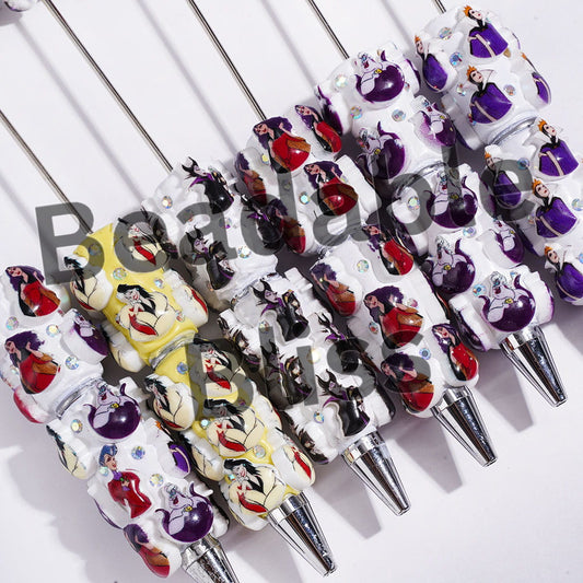 Beadable Clay Pens with Classic Animation Villain Character Theme, AB Rhinestones