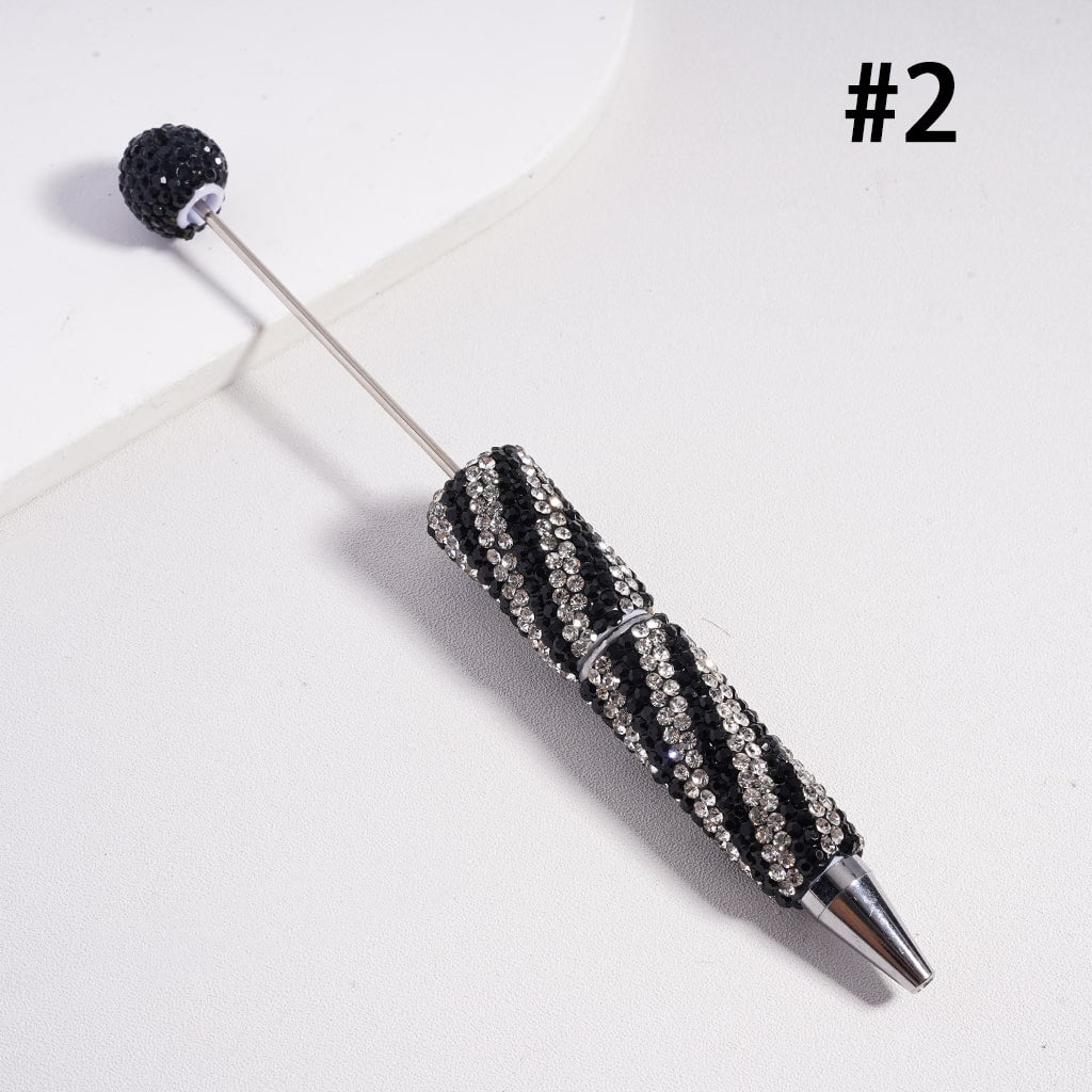 Beadable Clay Pens with Oblique-Stripe Double Color Rhinestones Covered the Entire Pen