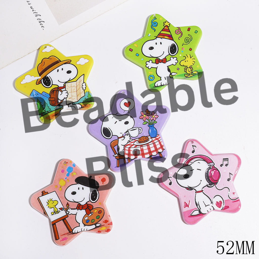 Star with Beagle Dog Character Acrylic Mirror, DIY Acrylic Pendants for Bag or Items, 52MM, Random Mix