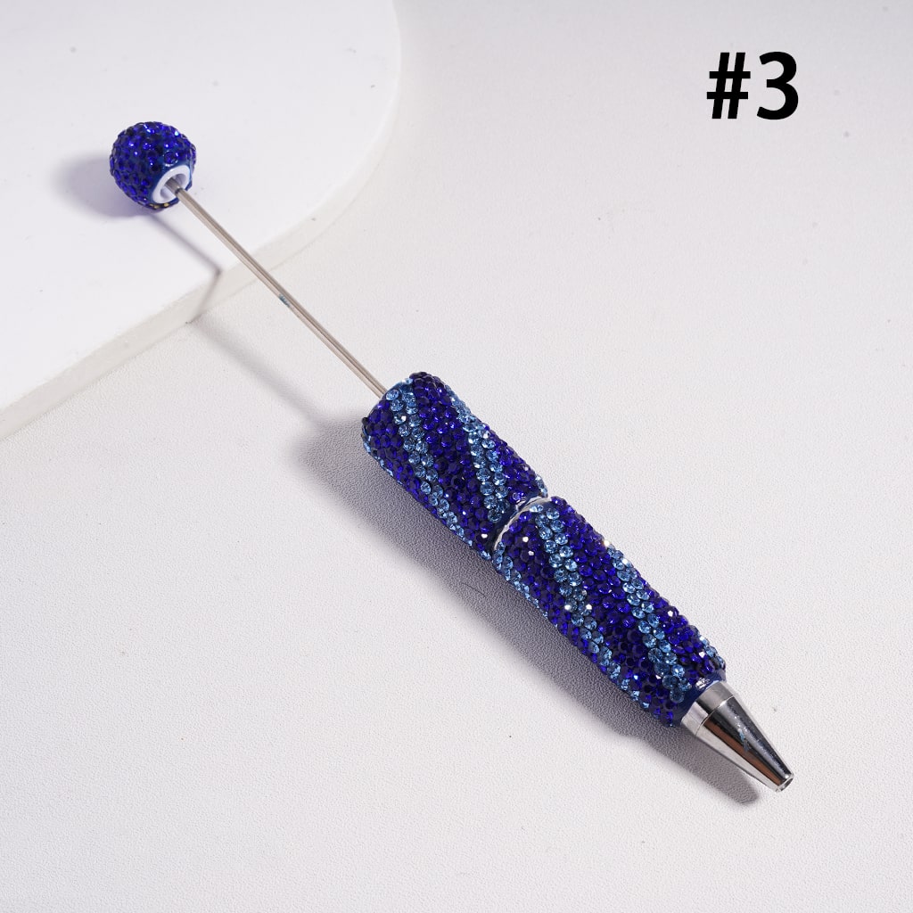 Beadable Clay Pens with Oblique-Stripe Double Color Rhinestones Covered the Entire Pen