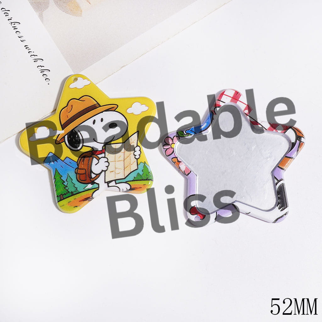 Star with Beagle Dog Character Acrylic Mirror, DIY Acrylic Pendants for Bag or Items, 52MM, Random Mix