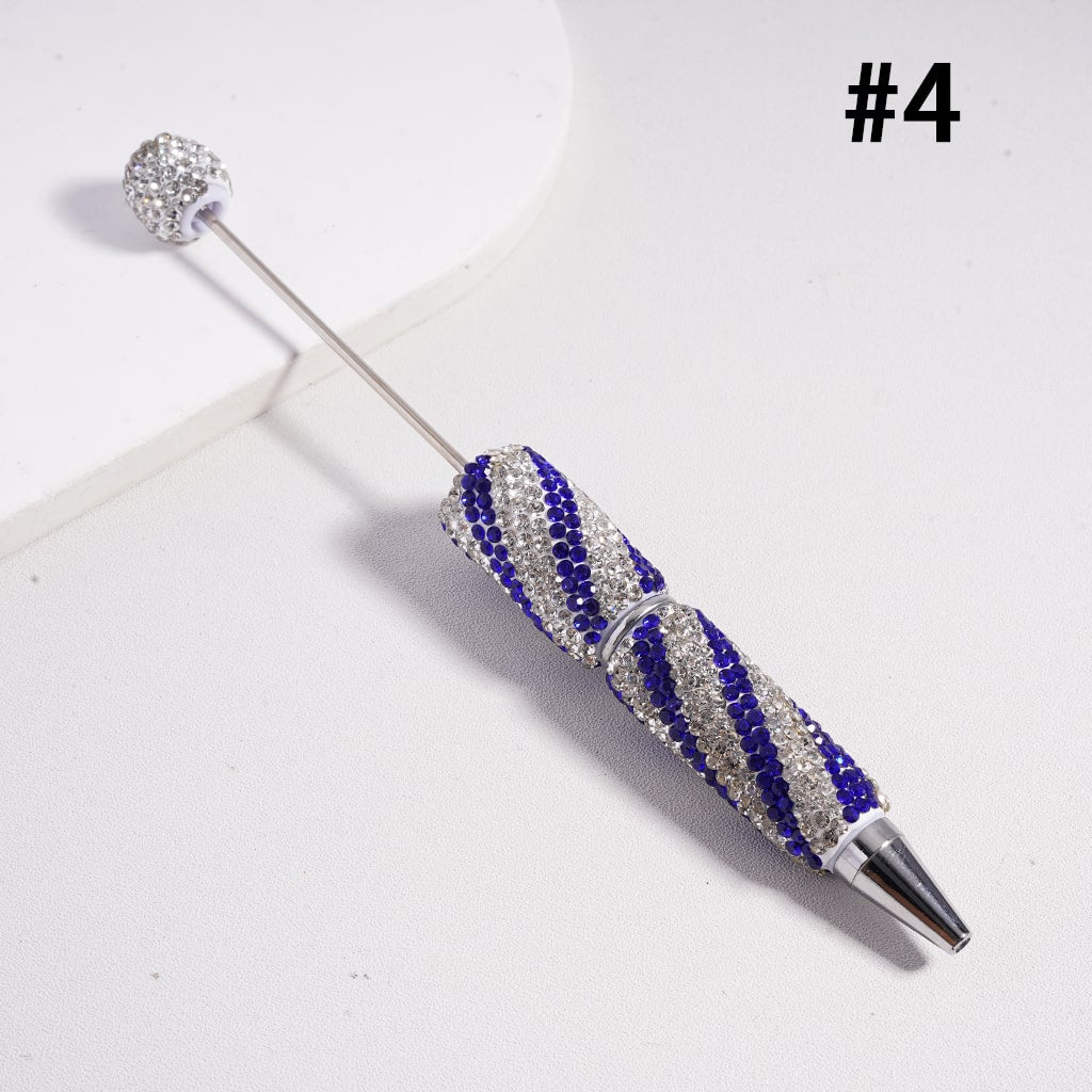Beadable Clay Pens with Oblique-Stripe Double Color Rhinestones Covered the Entire Pen