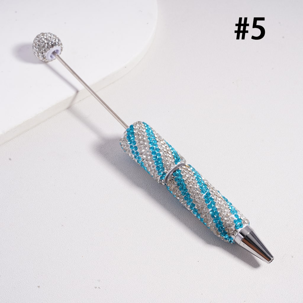 Beadable Clay Pens with Oblique-Stripe Double Color Rhinestones Covered the Entire Pen