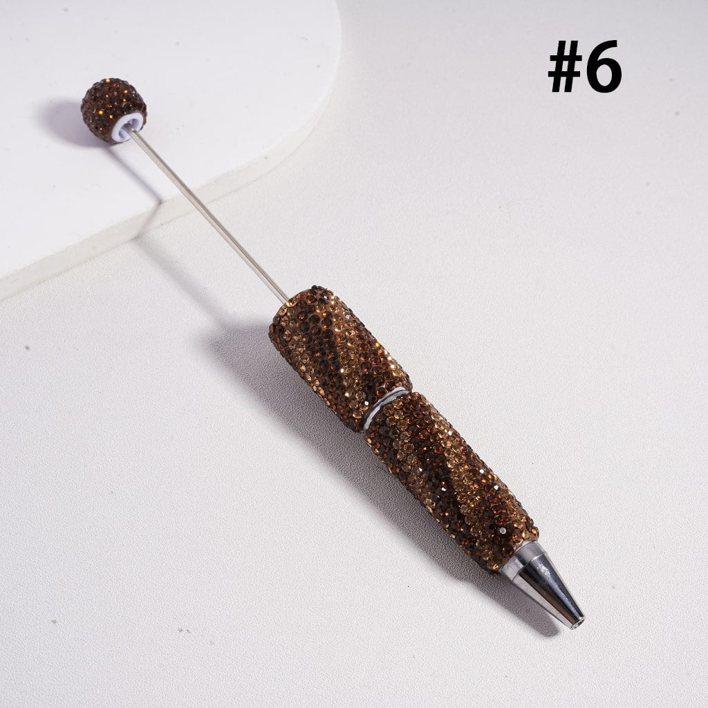 Beadable Clay Pens with Oblique-Stripe Double Color Rhinestones Covered the Entire Pen