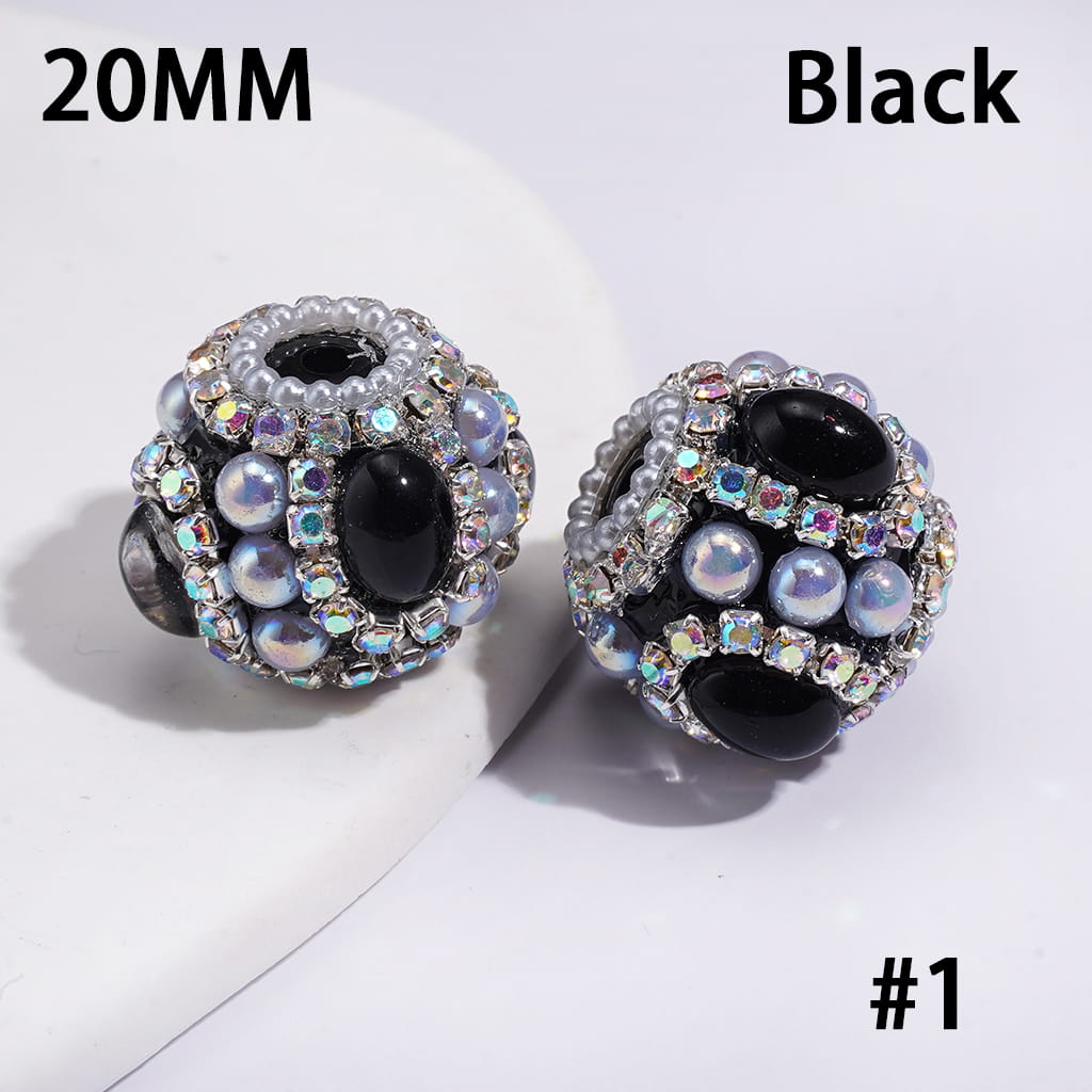 Handcrafted Acrylic Beads with UV Coating Elliptical Rhinestone & Half-Shell Pearl, AB Rhinestone & White Pearl Chains, 20MM