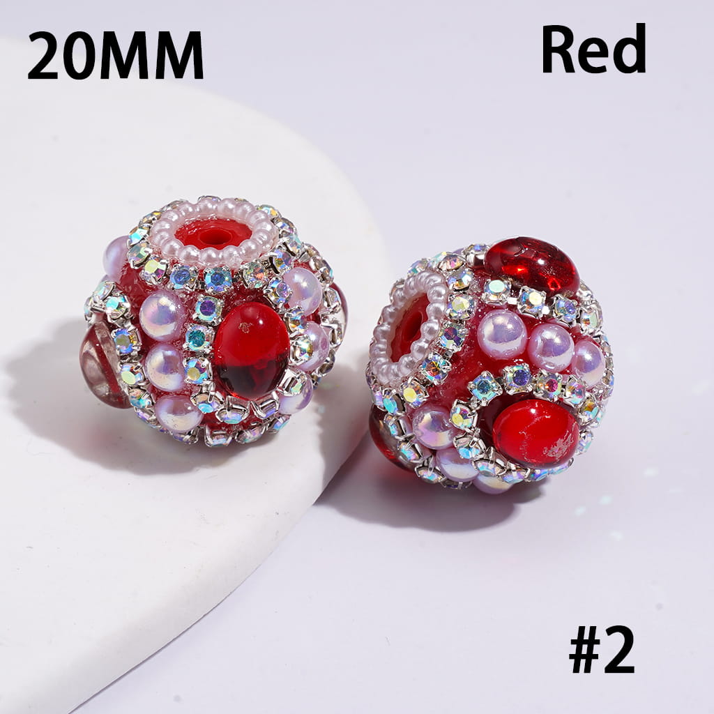 Handcrafted Acrylic Beads with UV Coating Elliptical Rhinestone & Half-Shell Pearl, AB Rhinestone & White Pearl Chains, 20MM