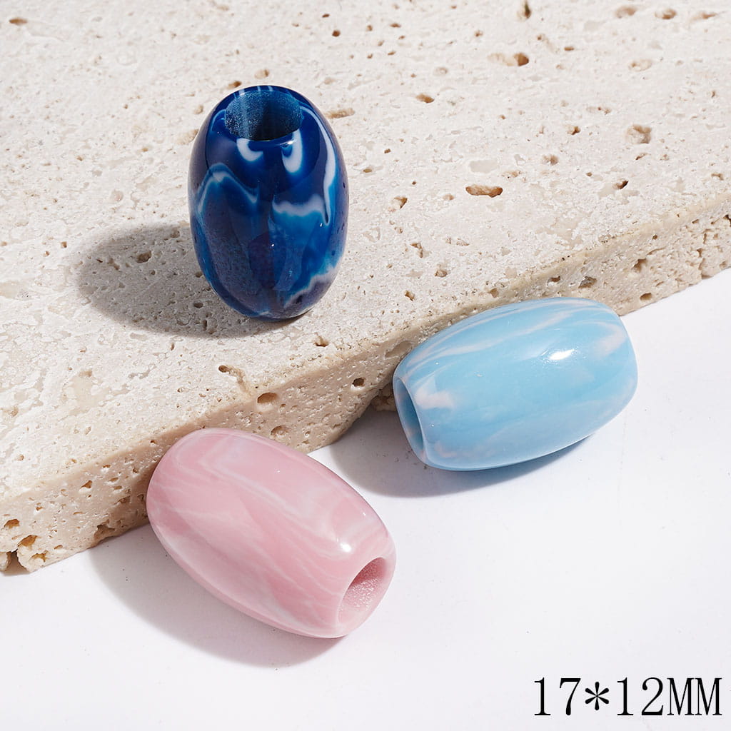 Acrylic Barrel Beads with White Texture, Large Hole Beads, 17*12MM, Multi-Color, Random Mix (The Hole Diameter is 5.5MM)